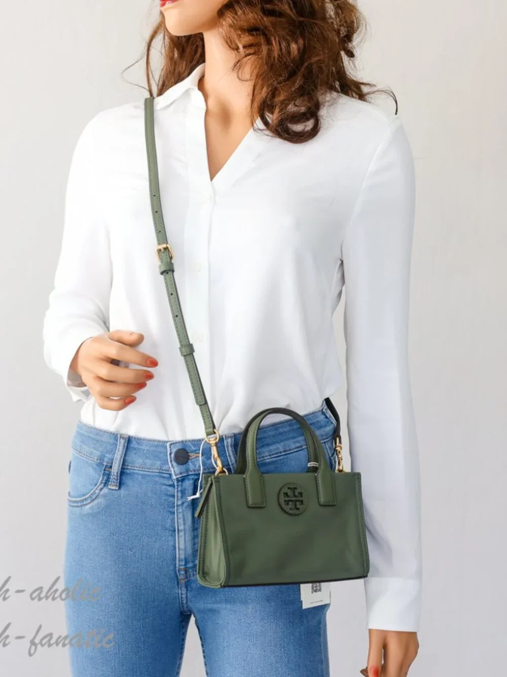 NWT Tory Burch Ella Nylon Mini Tote Crossbody Bag Purse in Palm Leaf Green